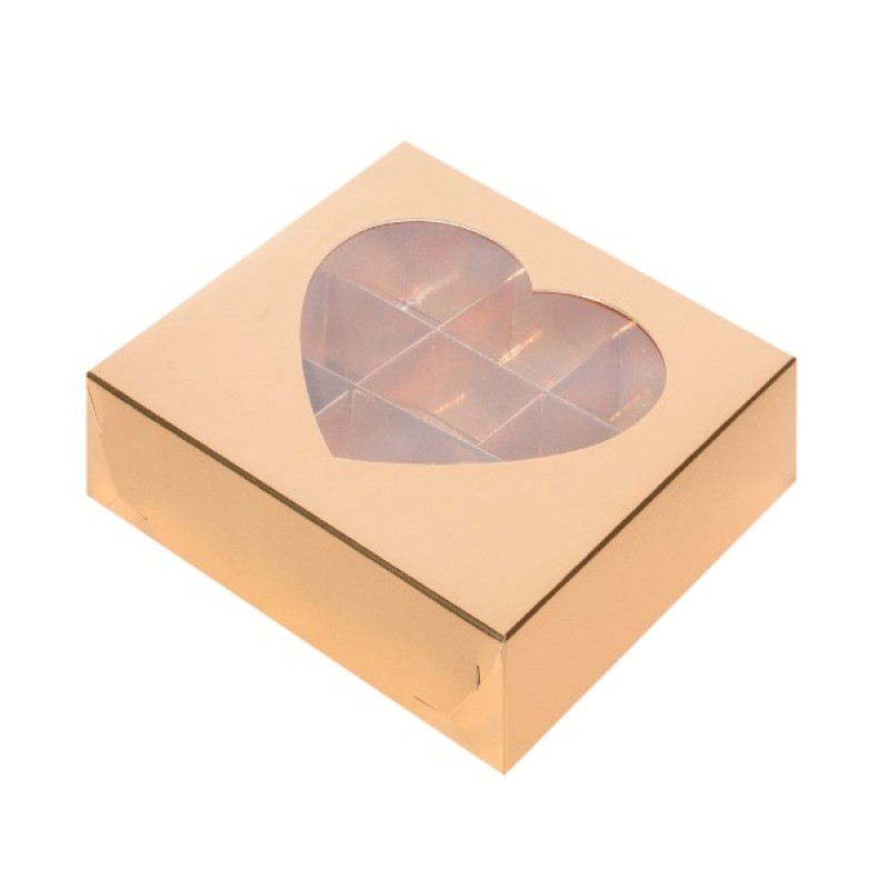 Коробка для конфет на  9шт  Сердце золото